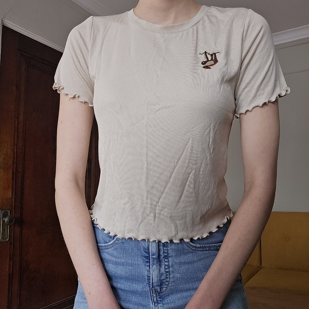 Ribbed Embroidered Sloth Baby Tee